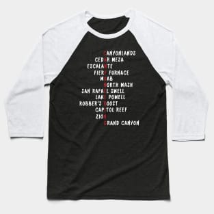 Utah Canyoneering Locations Acrostic (White) Baseball T-Shirt